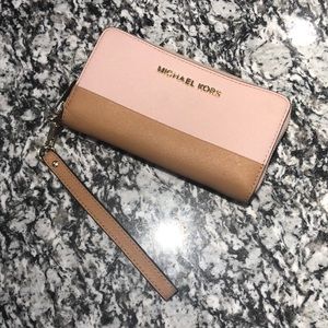 Michael Kors Pink & Tan color block clutch/wallet